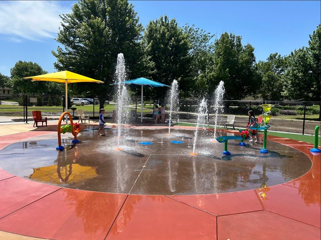 A lively water play area with bright